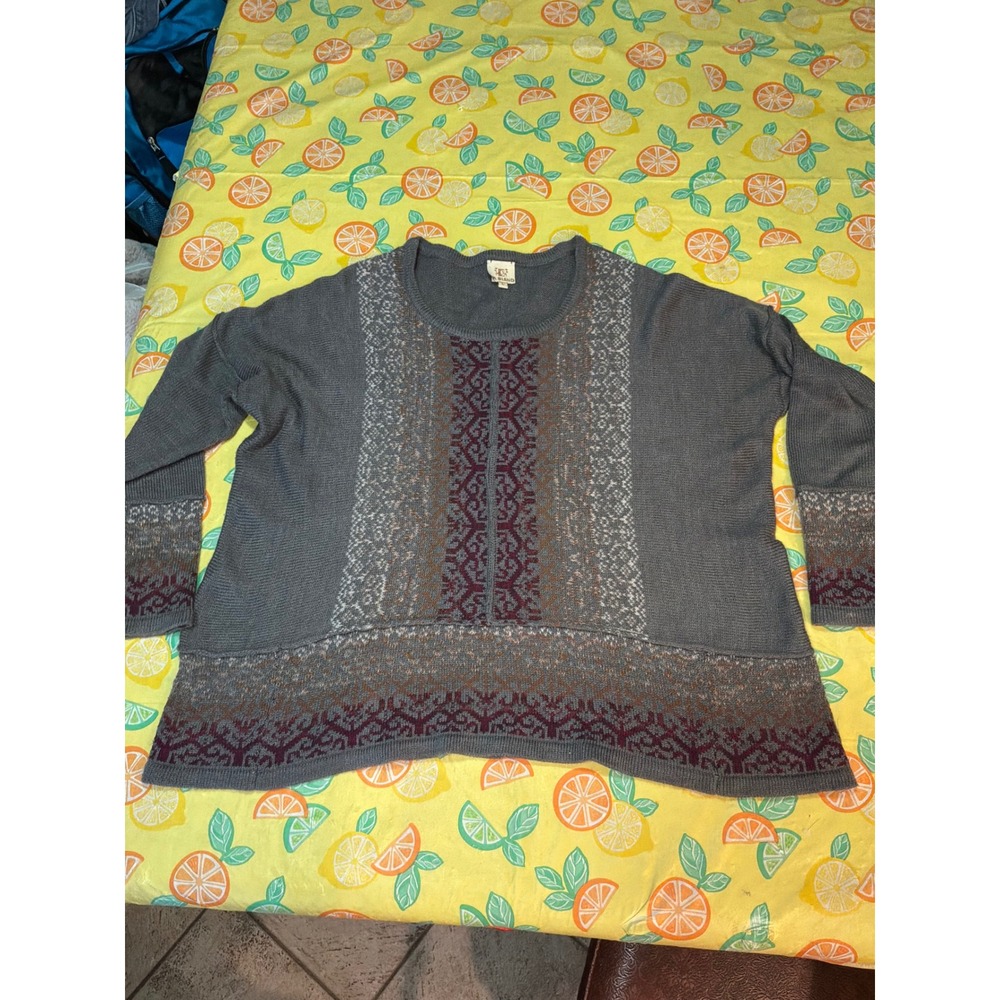 La Blend Knit Sweater Womens Large Gray Fair Isle Boho Pullover